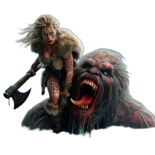 creature, concept art, fantasy art, comic book art, 3d render, fierce, female, warrior transparent PNG cut-out