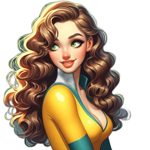 dress, hair, face, fantasy art, pixel art, cartoon, comic book art, golden transparent PNG cut-out
