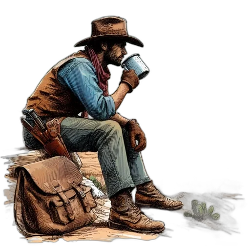 hat, robot, concept art, photorealistic, comic book art, watercolor, cowboy, sits transparent PNG cut-out