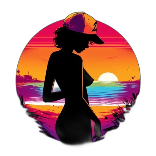 hat, pixel art, cartoon, concept art, fantasy art, sunset, beach, woman transparent PNG cut-out