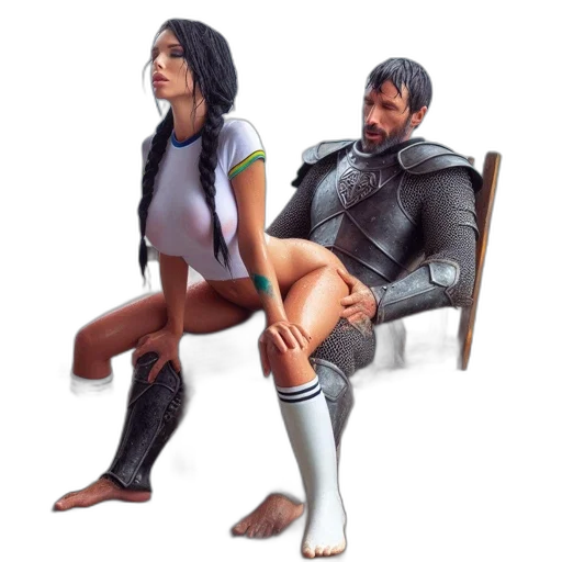 concept art, 3d render, fantasy art, cyberpunk, monochrome, beach, seated, woman transparent PNG cut-out