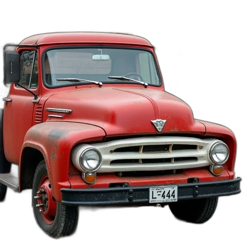 car, photorealistic, 3d render, red, vintage, truck, white, grille transparent PNG cut-out
