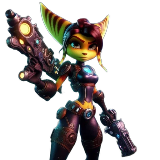 weapon, staff, robot, concept art, 3d render, cyberpunk, fantasy art, fox-like transparent PNG cut-out