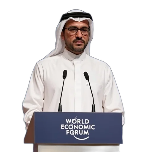 staff, man, wearing, keffiyeh, glasses, standing, podium, microphone transparent PNG cut-out