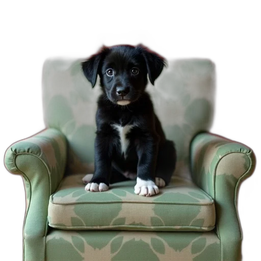 furniture, animal, staff, creature, photorealistic, black, puppy, white transparent PNG cut-out