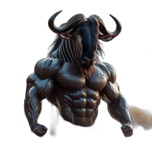 animal, creature, concept art, fantasy art, 3d render, photorealistic, anthropomorphic, buffalo transparent PNG cut-out