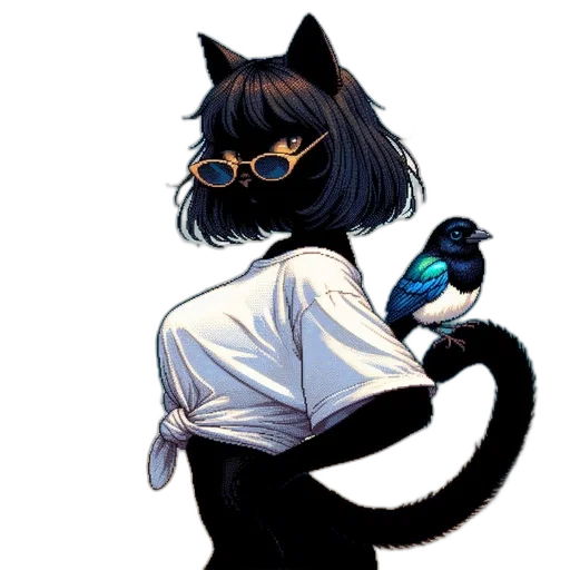 staff, animal, pixel art, anime, concept art, vaporwave, blue, dark transparent PNG cut-out