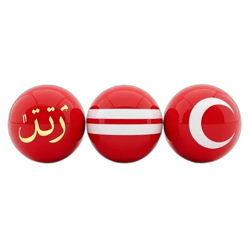 3d render, red, three, balls, white, stripes, arranged, row transparent PNG cut-out