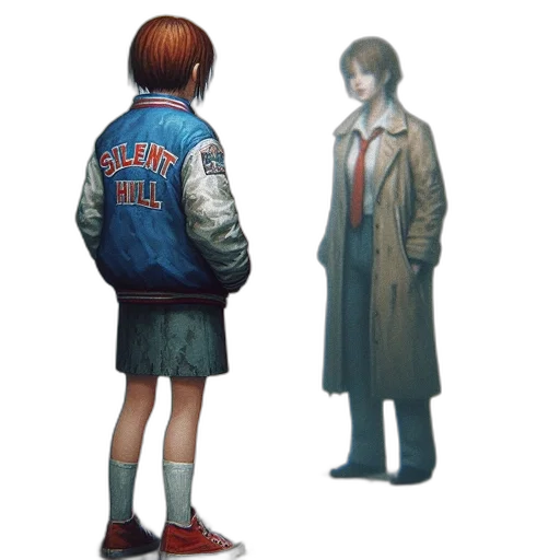 jacket, concept art, pixel art, photorealistic, cyberpunk, blue, silent, hill transparent PNG cut-out