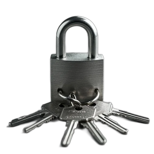 jacket, jewelry, weapon, silver, padlock, four, keys, attached transparent PNG cut-out