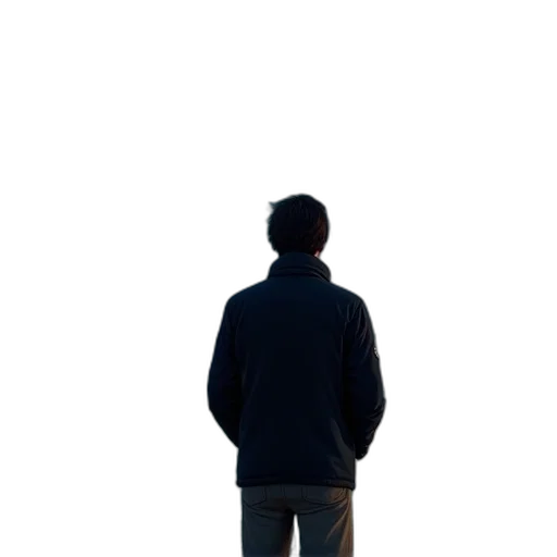jacket, staff, robot, face, 3d render, concept art, pixel art, photorealistic transparent PNG cut-out