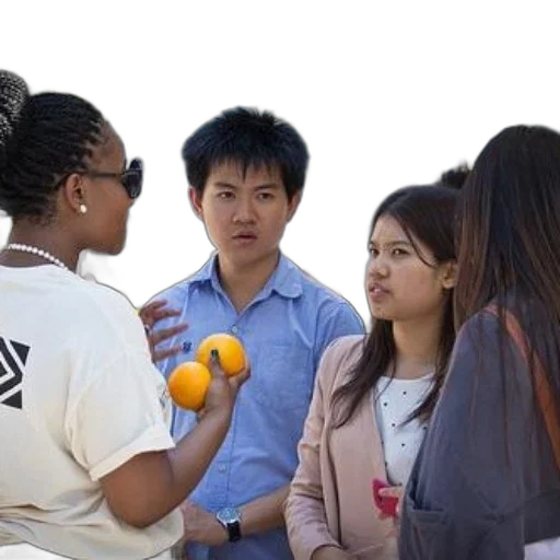 staff, group, young, people, including, one, holding, oranges transparent PNG cut-out