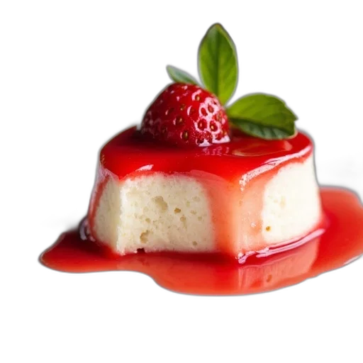 food, 3d render, photorealistic, plate, panna, cota, strawberry, cheesecake transparent PNG cut-out