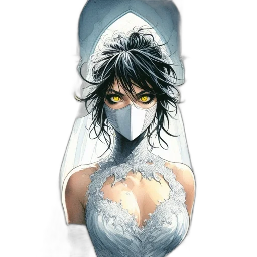 mask, dress, face, bottle, concept art, comic book art, fantasy art, anime transparent PNG cut-out