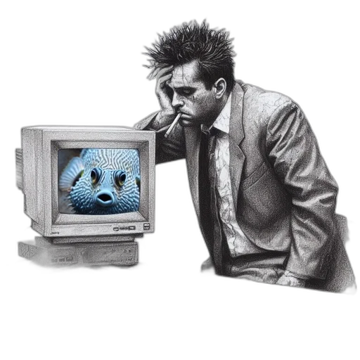 robot, jacket, mask, animal, vaporwave, cyberpunk, concept art, cartoon transparent PNG cut-out