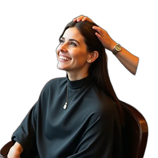 hair, staff, crown, jewelry, woman, sitting, salon, chair transparent PNG cut-out