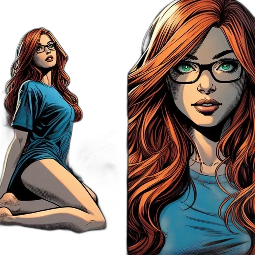 comic book art, cartoon, concept art, fantasy art, woman, red, hair, green transparent PNG cut-out