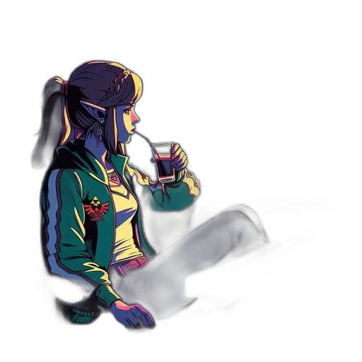 jacket, bottle, robot, staff, concept art, cyberpunk, watercolor, pixel art transparent PNG cut-out