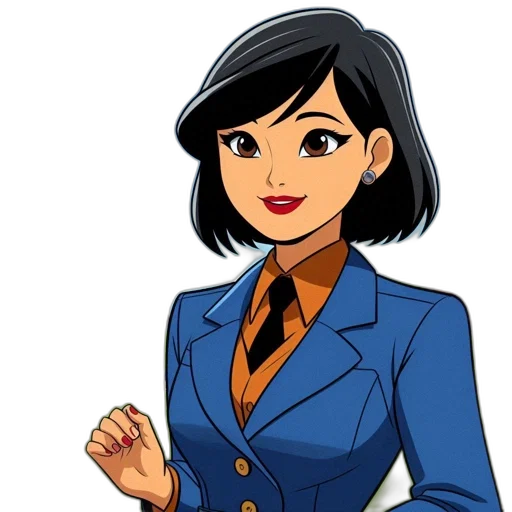 staff, jacket, cartoon, comic book art, anime, concept art, animated, female transparent PNG cut-out