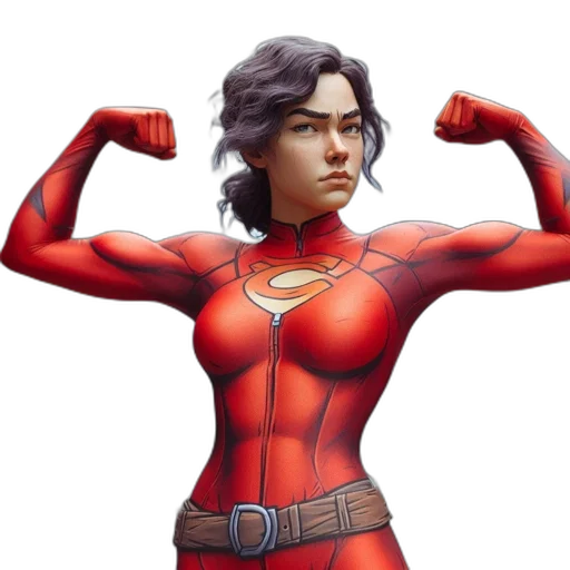 comic book art, concept art, fantasy art, pixel art, empowered, woman, donning, vibrant transparent PNG cut-out