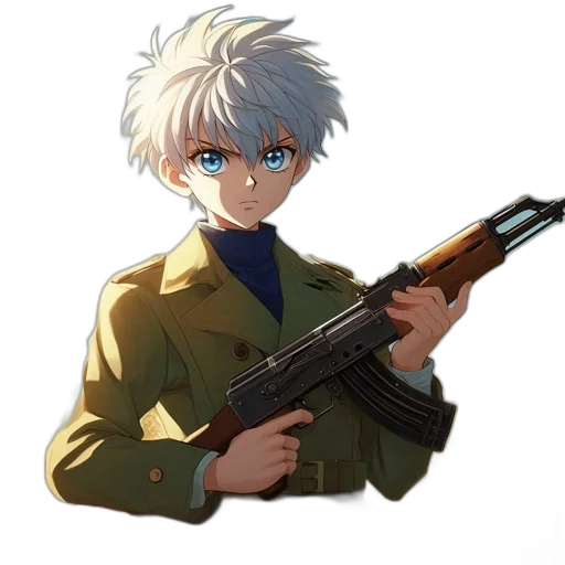 weapon, jacket, animal, staff, anime, cartoon, vaporwave, pixel art transparent PNG cut-out
