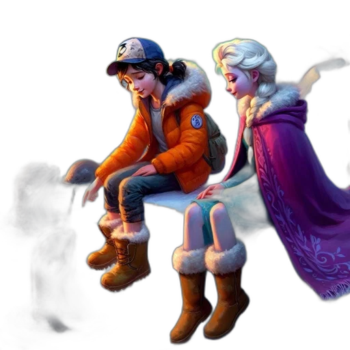 concept art, fantasy art, 3d render, pixel art, snow, outer space, fire, girl transparent PNG cut-out