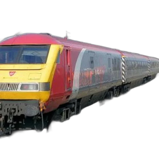3d render, photorealistic, red, yellow, train, silver, stripe, traveling transparent PNG cut-out