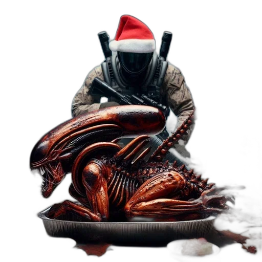 creature, animal, concept art, soldier, dons, santa, hat, standing transparent PNG cut-out