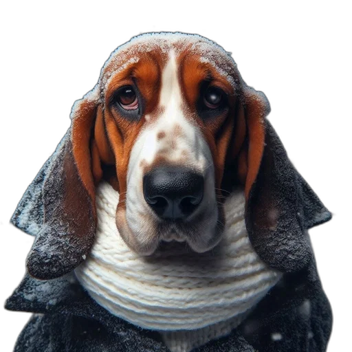 animal, face, jacket, hat, photorealistic, 3d render, adorable, basset transparent PNG cut-out