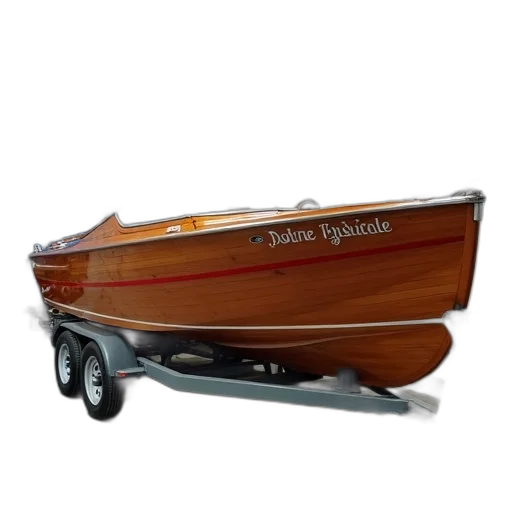 wooden, boat, red, stripe, parked, inside, garage, trailer transparent PNG cut-out