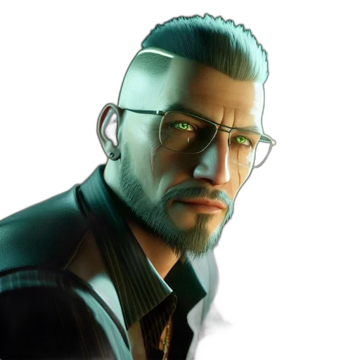jacket, face, staff, robot, cyberpunk, concept art, cartoon, comic book art transparent PNG cut-out
