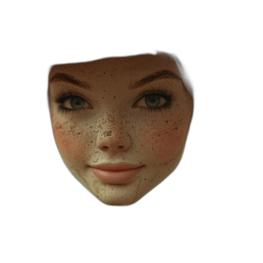 face, mask, hat, jewelry, photorealistic, 3d render, earth tones, close-up transparent PNG cut-out