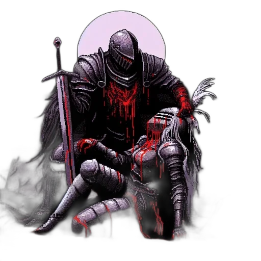 sword, weapon, concept art, fantasy art, comic book art, pixel art, red, dark transparent PNG cut-out
