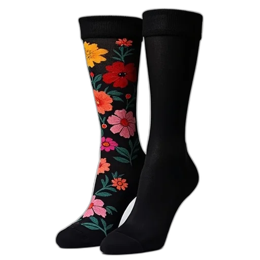 shoes, flower, pair, black, socks, colorful, floral, pattern transparent PNG cut-out