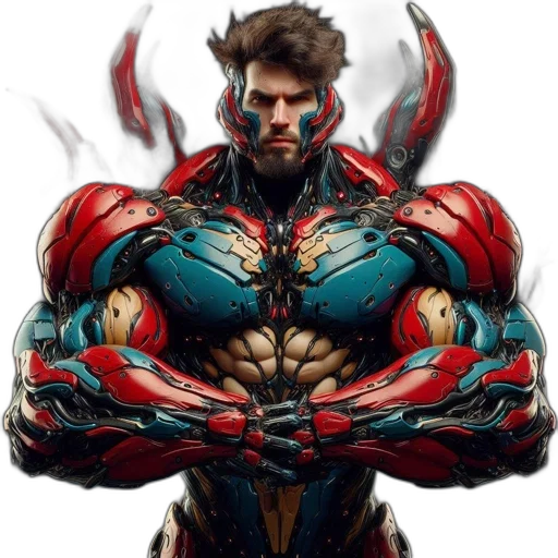 weapon, robot, concept art, comic book art, cyberpunk, fantasy art, red, armored transparent PNG cut-out