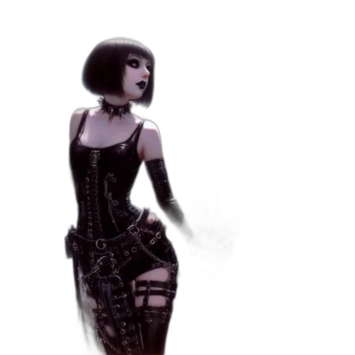 dress, hat, concept art, fantasy art, comic book art, cyberpunk, dark, monochrome transparent PNG cut-out