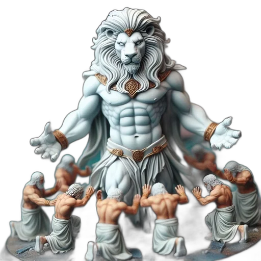 concept art, fantasy art, 3d render, photorealistic, prominent, lion-like, central, figure transparent PNG cut-out