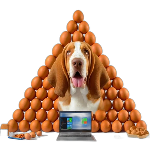 basset, hound, stands, before, massive, egg-shaped, edifice, beside transparent PNG cut-out