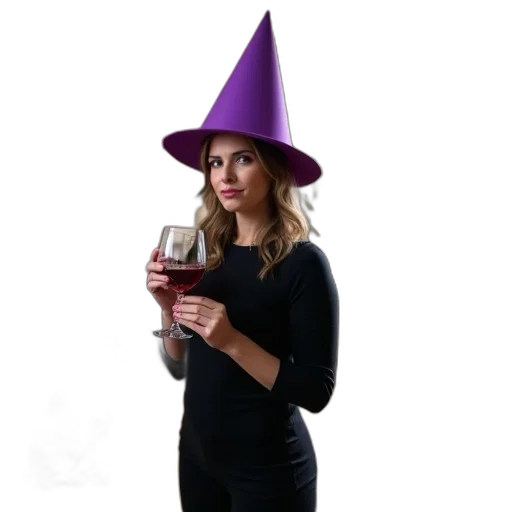 hat, staff, dress, woman, standing, living, room, purple transparent PNG cut-out