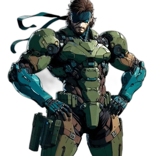robot, weapon, concept art, comic book art, cyberpunk, 3d render, green, earth tones transparent PNG cut-out