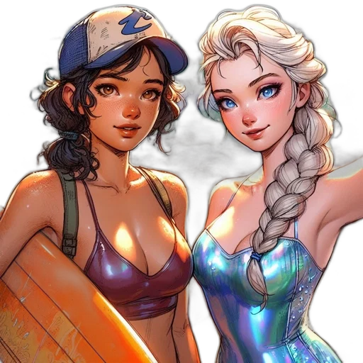 comic book art, concept art, fantasy art, cartoon, underwater, beach, neon lights, fire transparent PNG cut-out