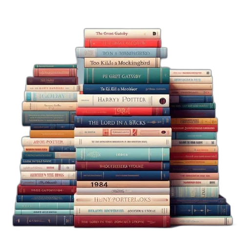 tall, stack, diverse, books, including, titles, like, great transparent PNG cut-out