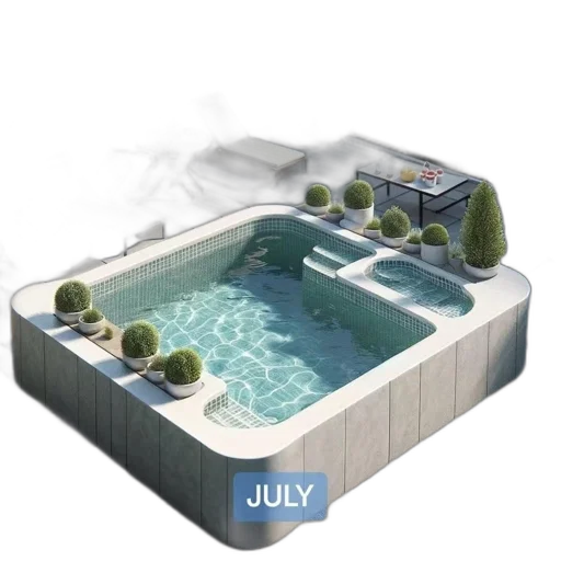 3d render, photorealistic, concept art, outdoor, patio, area, unique, pool transparent PNG cut-out