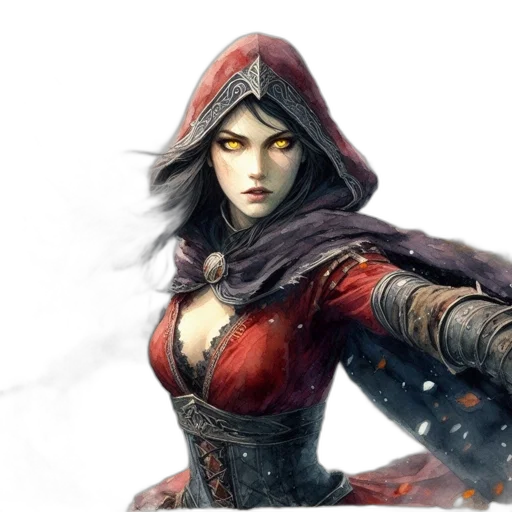 fantasy art, concept art, comic book art, photorealistic, red, woman, wearing, cloak transparent PNG cut-out