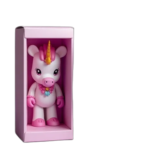 3d render, unicorn, princess, vinylmation, figure, box transparent PNG cut-out