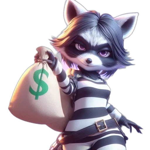 concept art, vaporwave, fantasy art, cyberpunk, anthropomorphic, raccoon, donning, striped transparent PNG cut-out