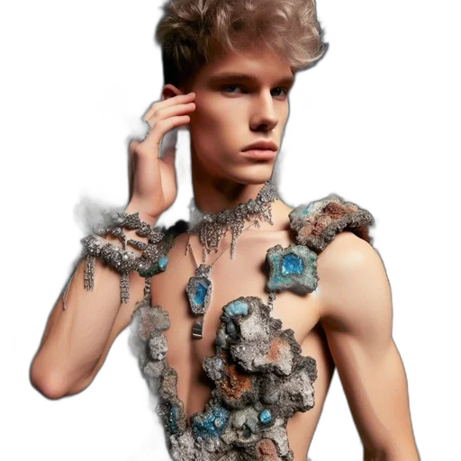 jewelry, hair, creature, fantasy art, photorealistic, concept art, 3d render, young transparent PNG cut-out