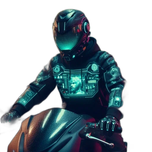 jacket, robot, cyberpunk, concept art, vaporwave, 3d render, green, individual transparent PNG cut-out