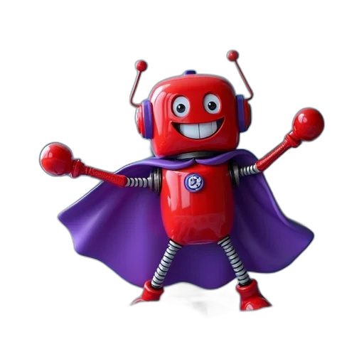 robot, 3d render, concept art, red, character, smiling, face, purple transparent PNG cut-out