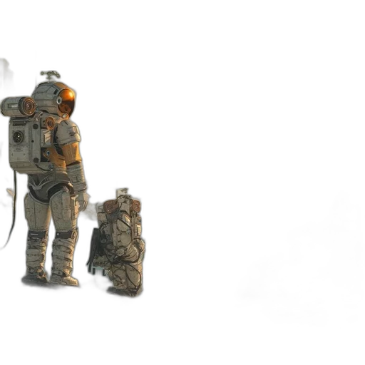 robot, weapon, concept art, 3d render, pixel art, cyberpunk, outer space, earth tones transparent PNG cut-out